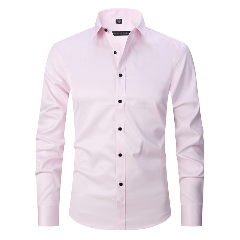 Solid-color Stretchy Cardigan Wrinkle-resistant Long-sleeve Shirt