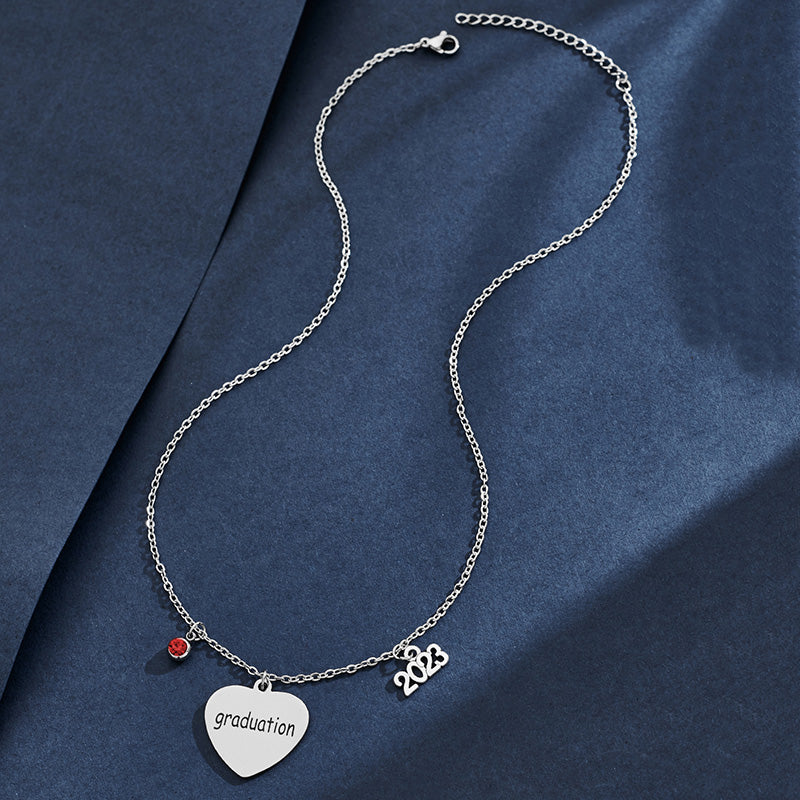 Round Graduation Pendant Necklace Red Crystal Graduation Heart Necklaces