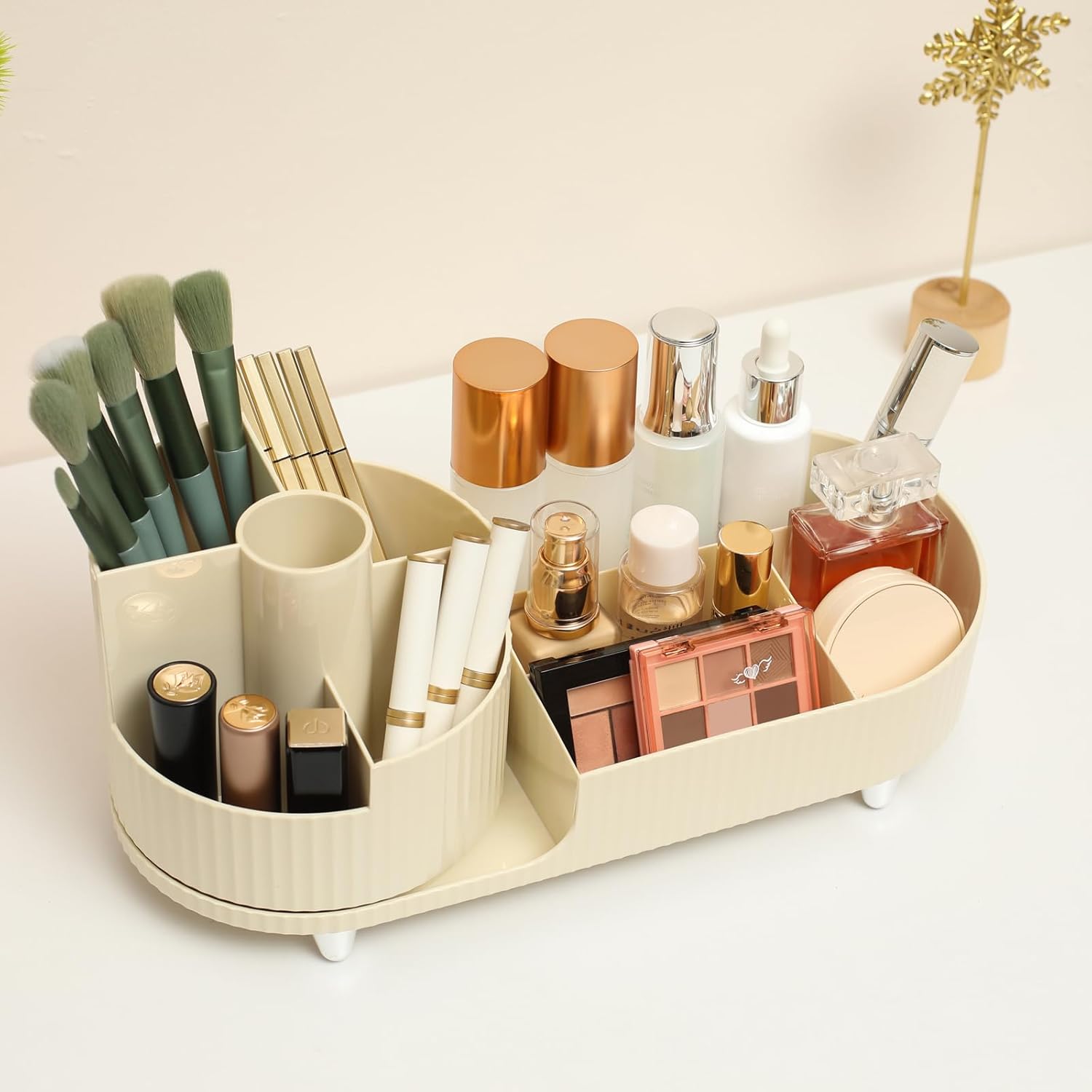Makeup Organizer Countertop Rotating Makeup Organizer For Vanity Large Capacity Cosmetic Display Case With Makeup Brush Holder Cosmetic Organizer Countertop