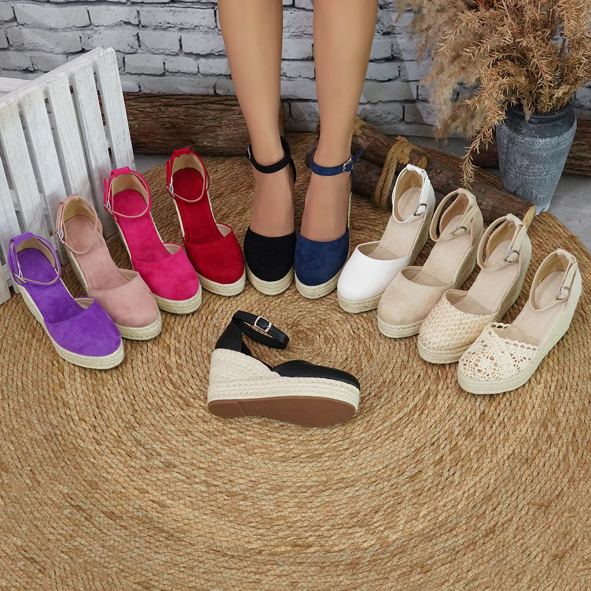 Platform Espadrille Sandals With Ankle Strap