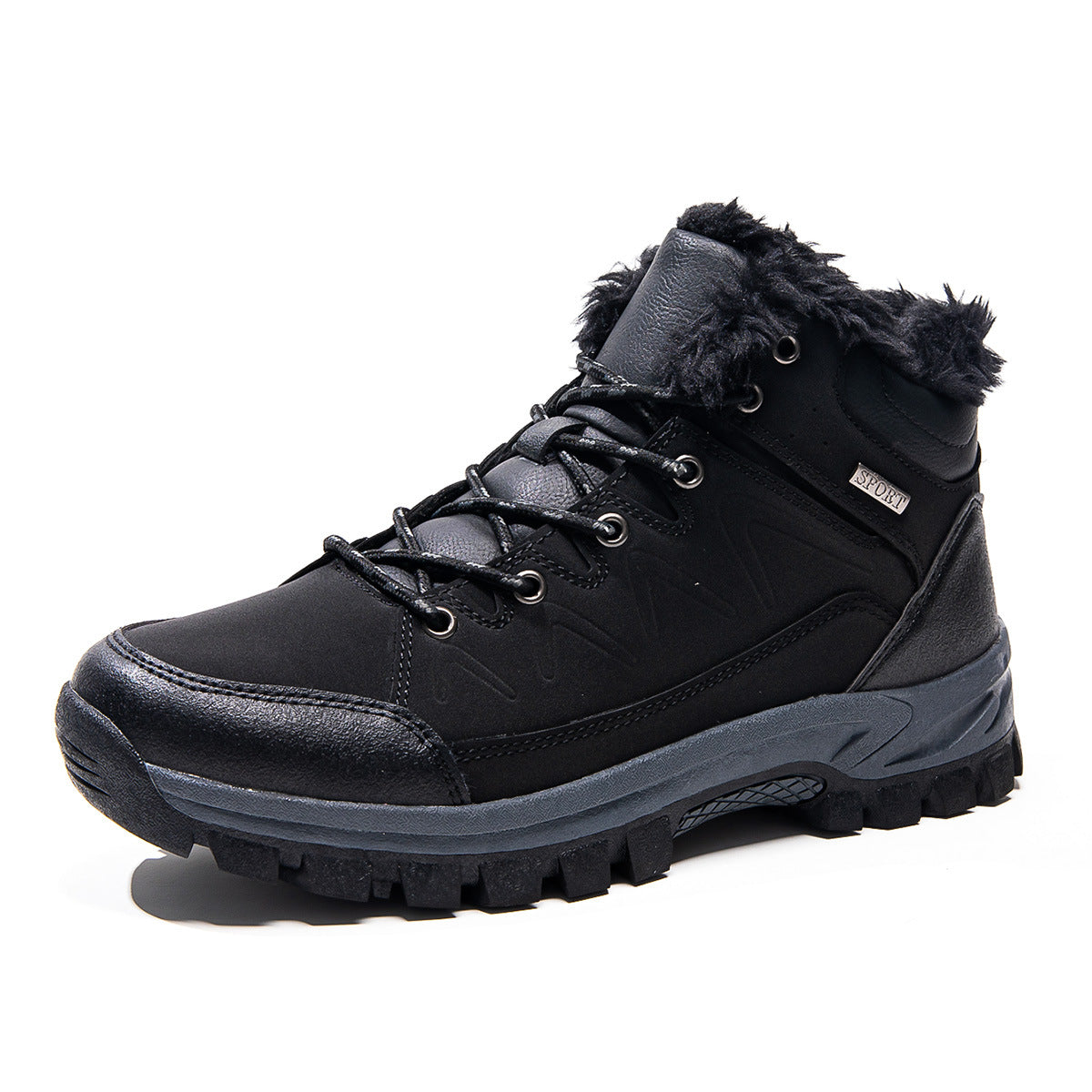 Mens Plus-Size High-Top Fleece-Lined Thermal Cotton Shoes