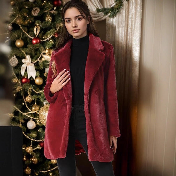 Women's Imitation Otter Rabbit Fur Grass Medium Long Suit Collar Coat