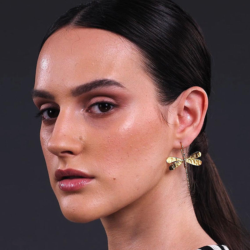 Vintage 3D Gold Dragonfly Statement Earrings For Women Minimalist Jewelry