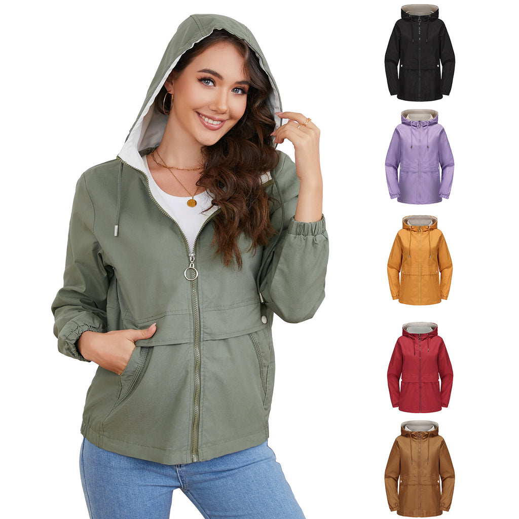 New Hooded Solid Color Trench Coat For Women