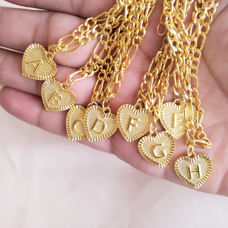 Initial Letter Anklet Gold Color Heart Pendant Foot Bracelets Women