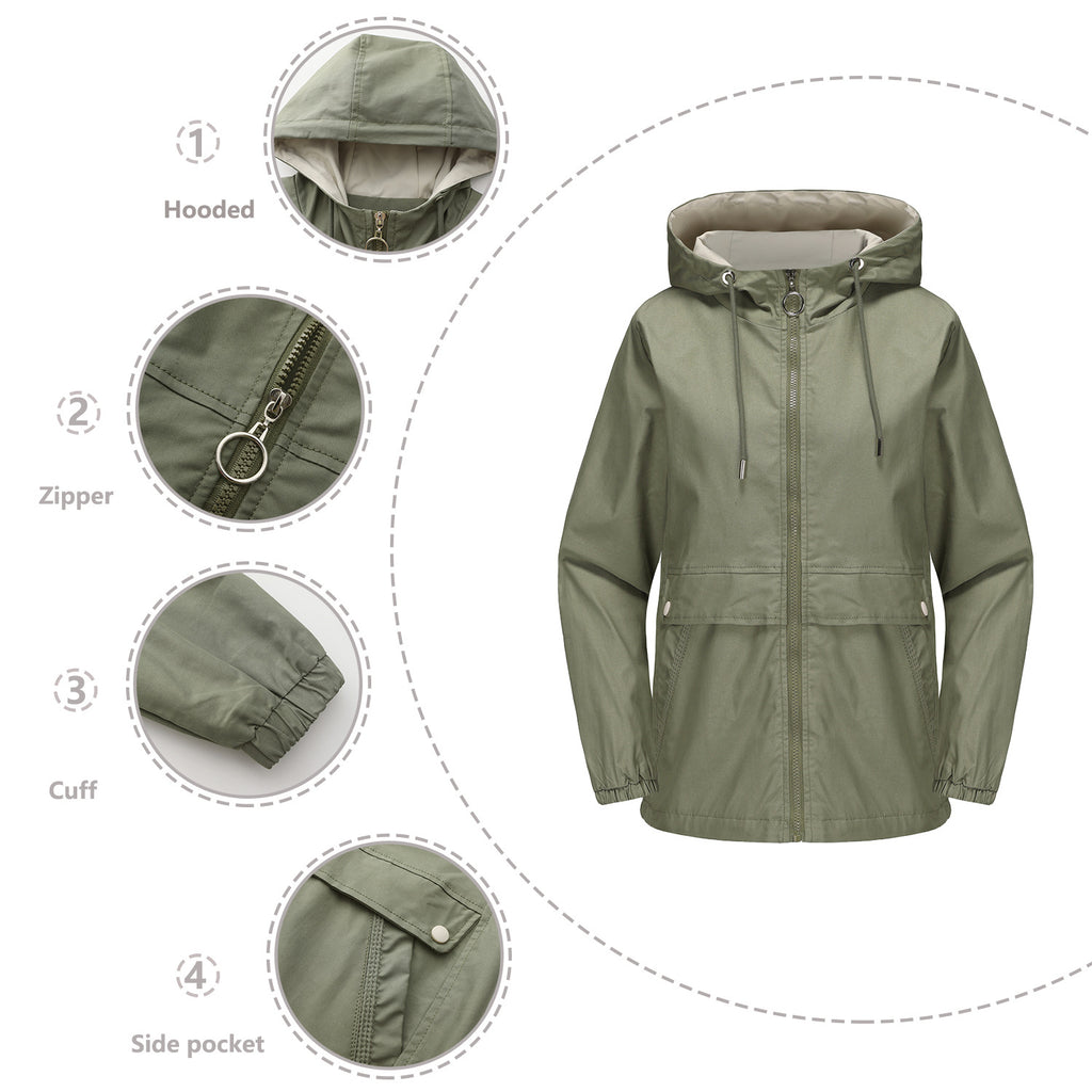 New Hooded Solid Color Trench Coat For Women