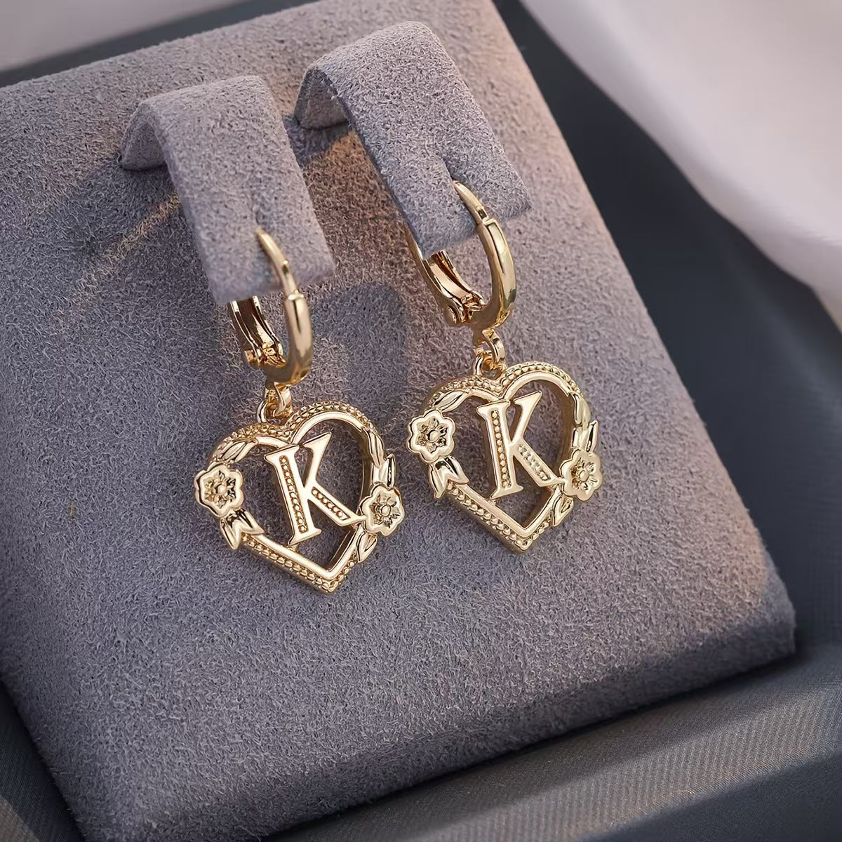 European And American Golden Heart-shaped Letter Earrings