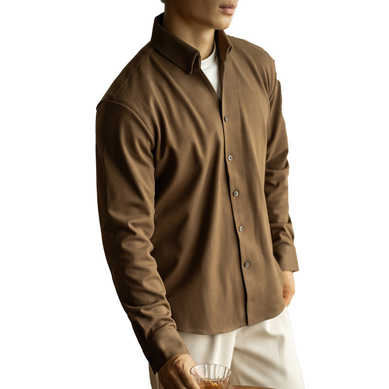 Mens Warm V Neck Long Sleeve Shirt Casual Turn Down Collar