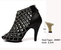 Black Satin Latin Dance Shoes Shiny Breathable High Heel