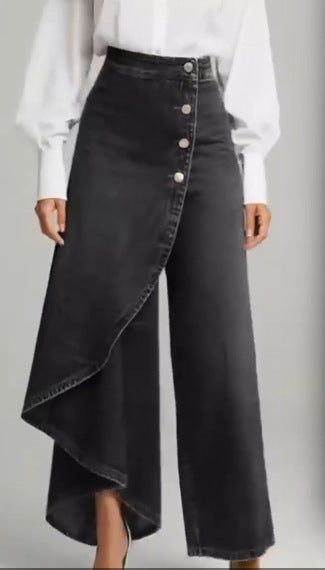 Womens Solid-Color Casual Denim-Style Printed Pants
