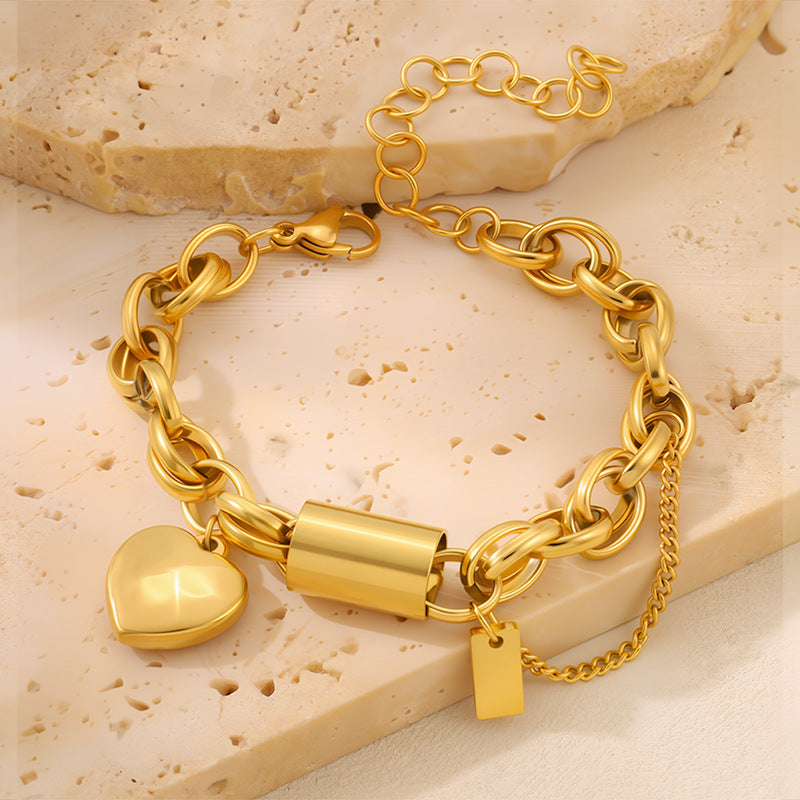 Versatile Titanium Bracelet With A Heart-shaped Pendant
