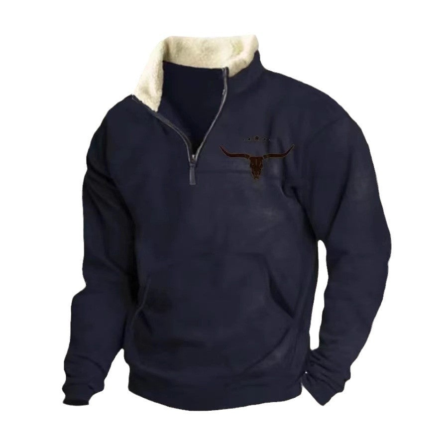 Mens FleeceNeck LongSleeve HalfZip Printed Jacket