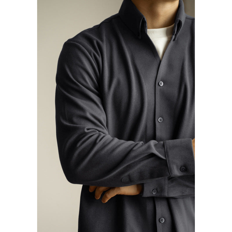 Mens Warm V Neck Long Sleeve Shirt Casual Turn Down Collar