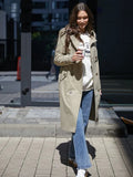 Double Breasted Women's Dust Coat Classic British Style Lace-up