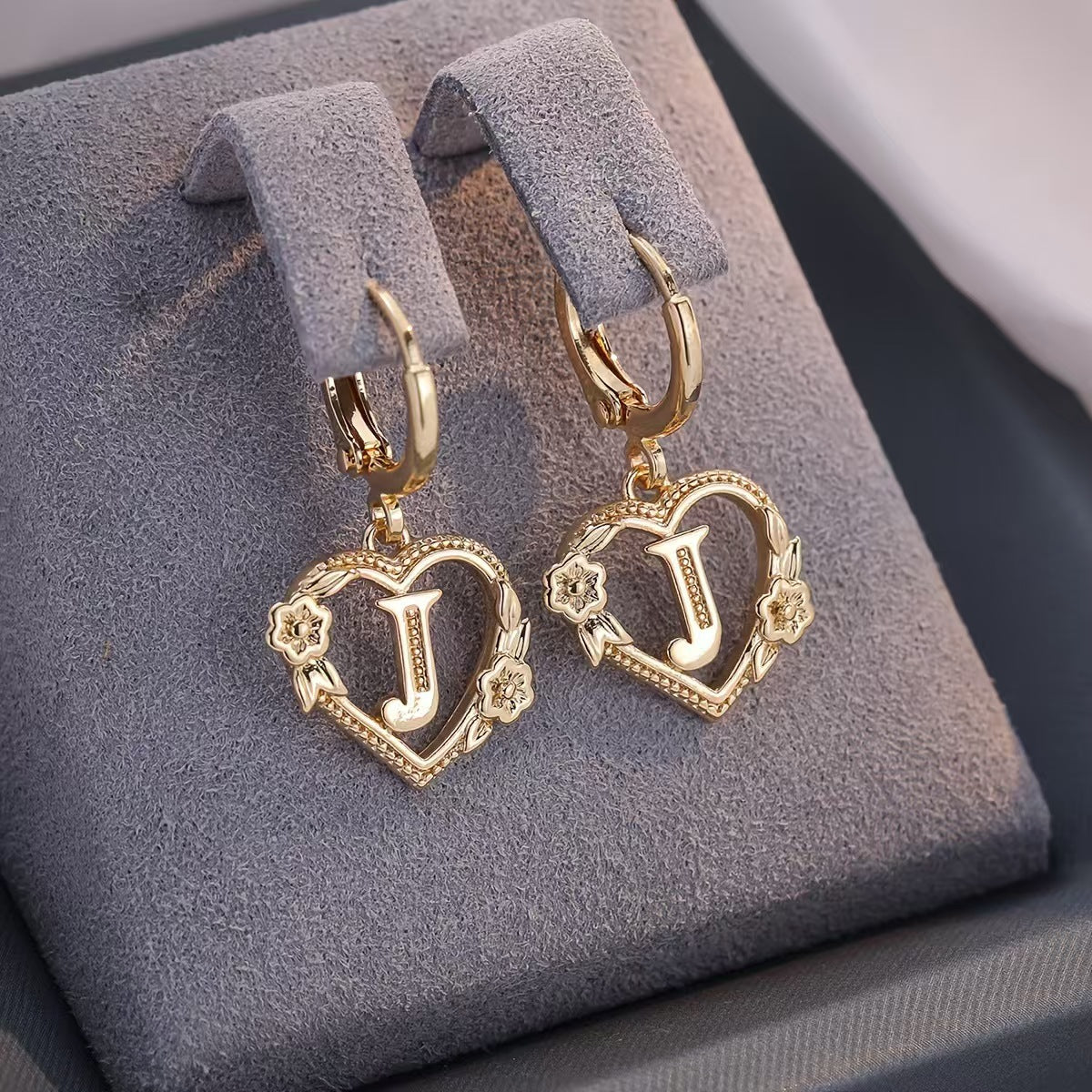 European And American Golden Heart-shaped Letter Earrings