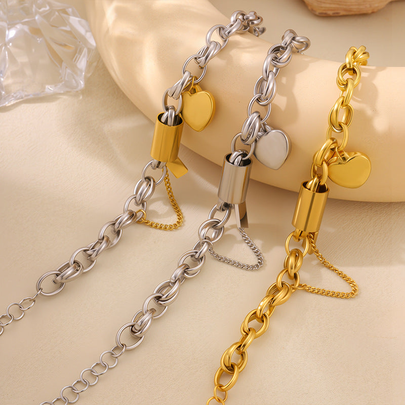 Versatile Titanium Bracelet With A Heart-shaped Pendant