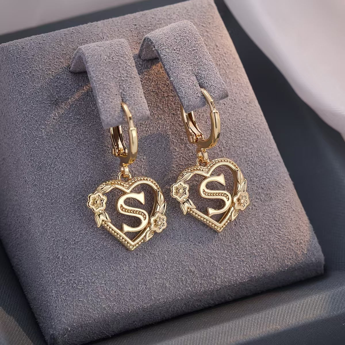 European And American Golden Heart-shaped Letter Earrings