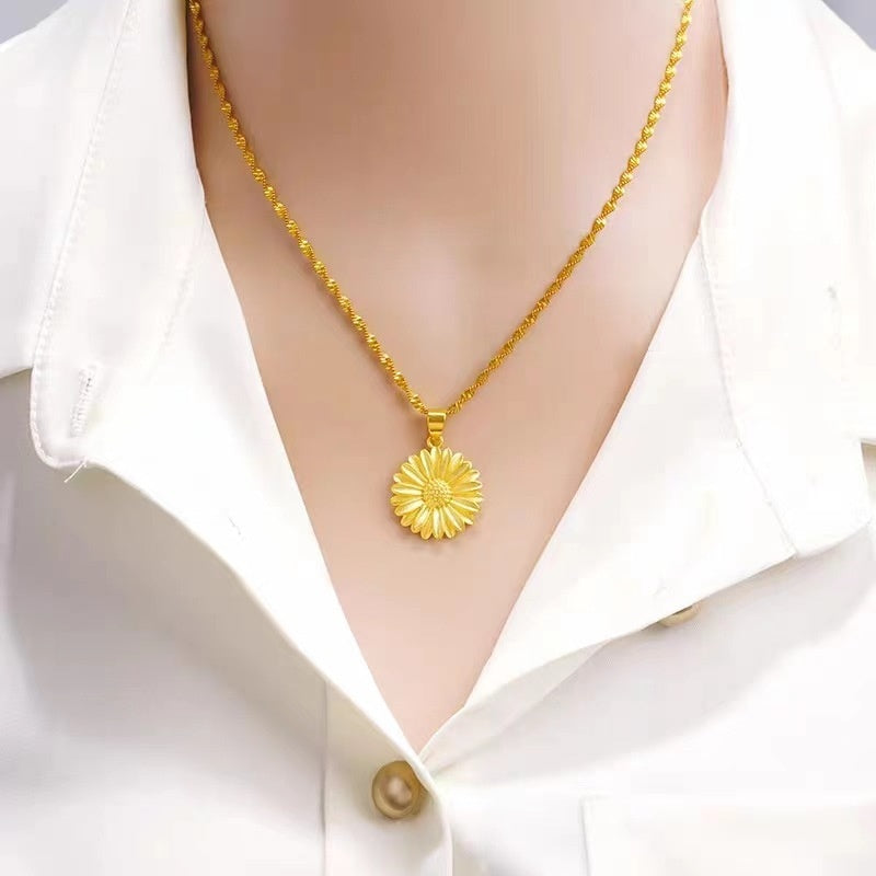 Xiaohongshu-style Court-Style Sunflower Womens Gold-Plated Pendant Necklace