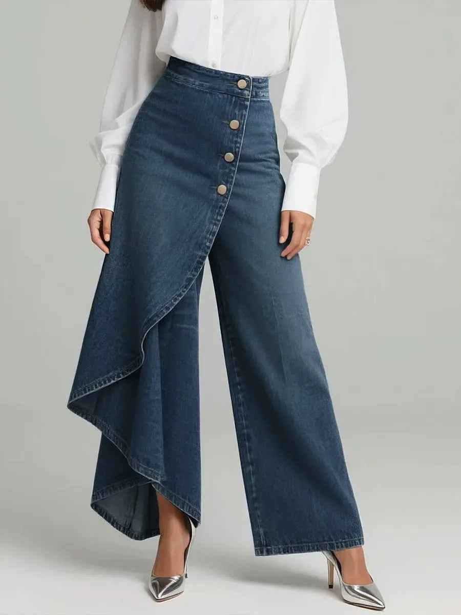 Womens Solid-Color Casual Denim-Style Printed Pants