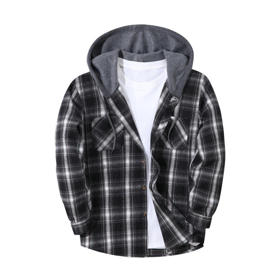 Mens Trendy Plaid Hooded Jacket