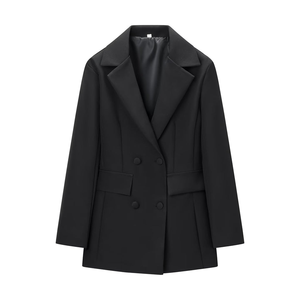 Deep-V Long-sleeved Bloom-shaped Waist-cinched Slim-fit Midi Blazer For Women