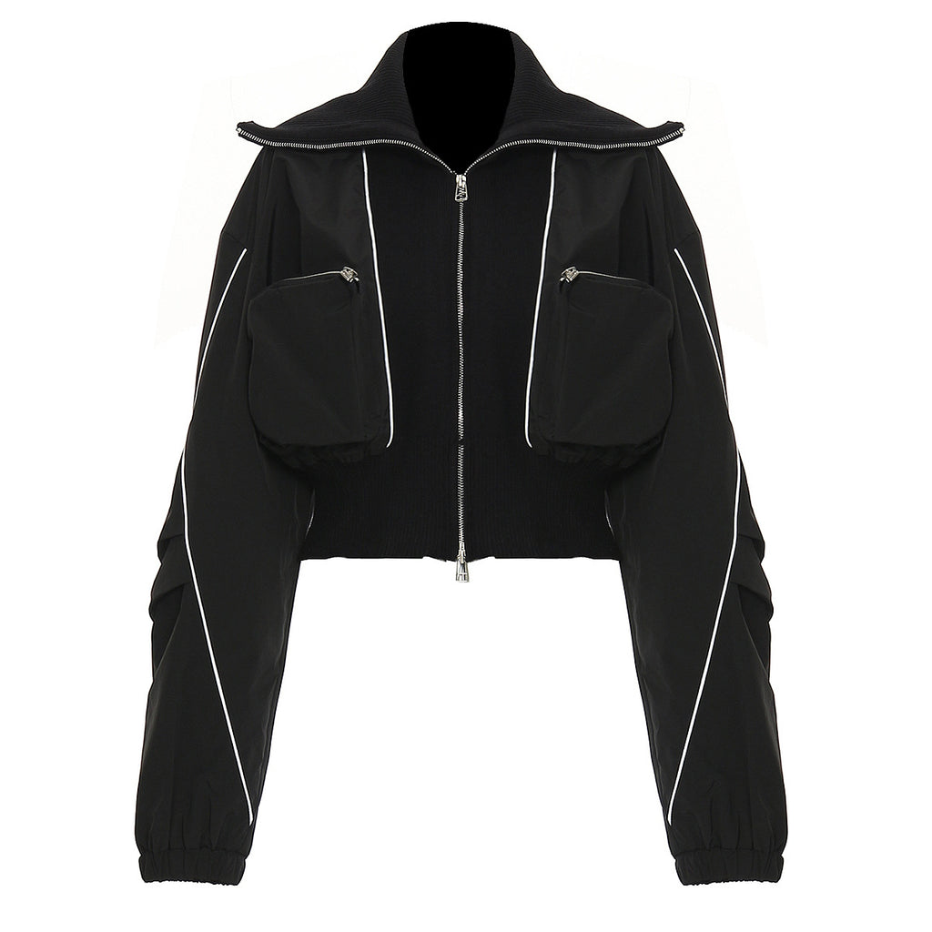 Womens Casual Jacket With Zippered Pockets And A Lapel Design