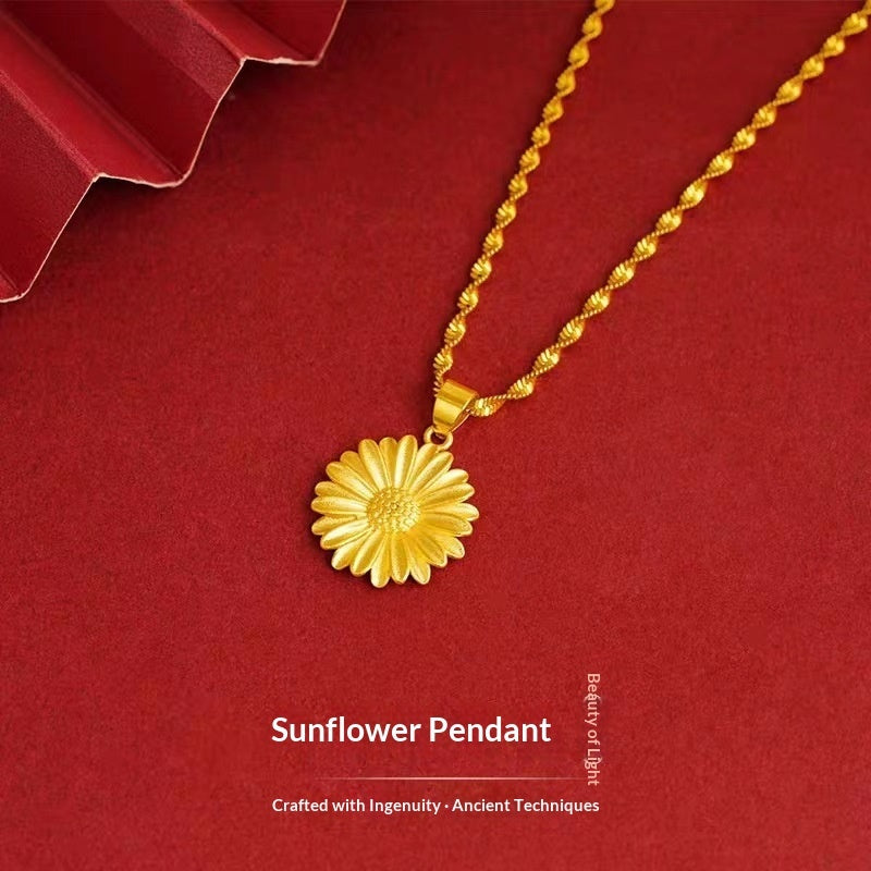 Xiaohongshu-style Court-Style Sunflower Womens Gold-Plated Pendant Necklace