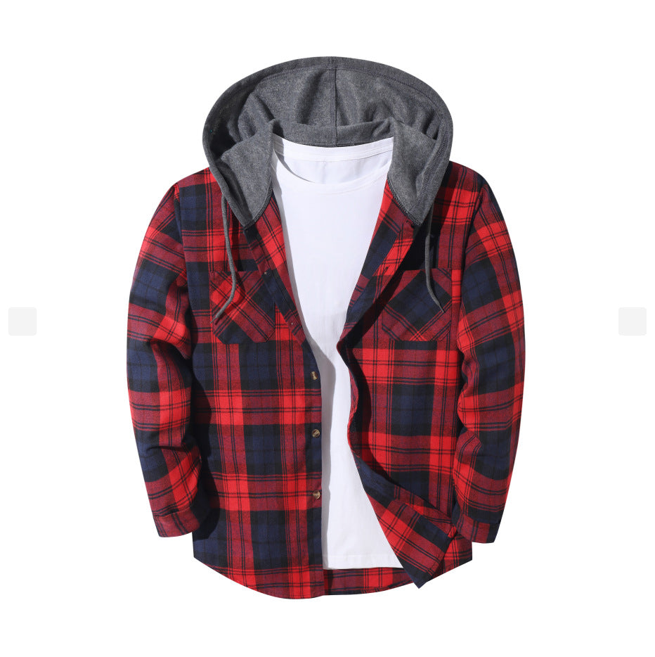 Mens Trendy Plaid Hooded Jacket