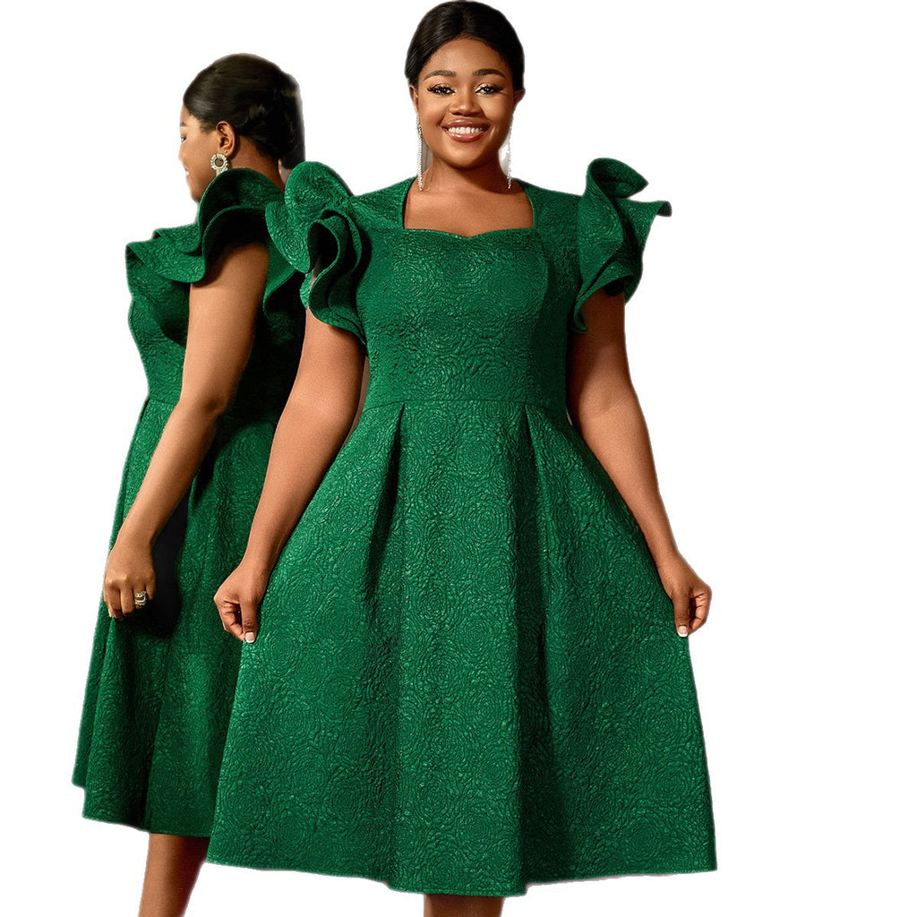 Lotus Leaf Three-dimensional Sleeves A- Hem Slimming Evening Dress