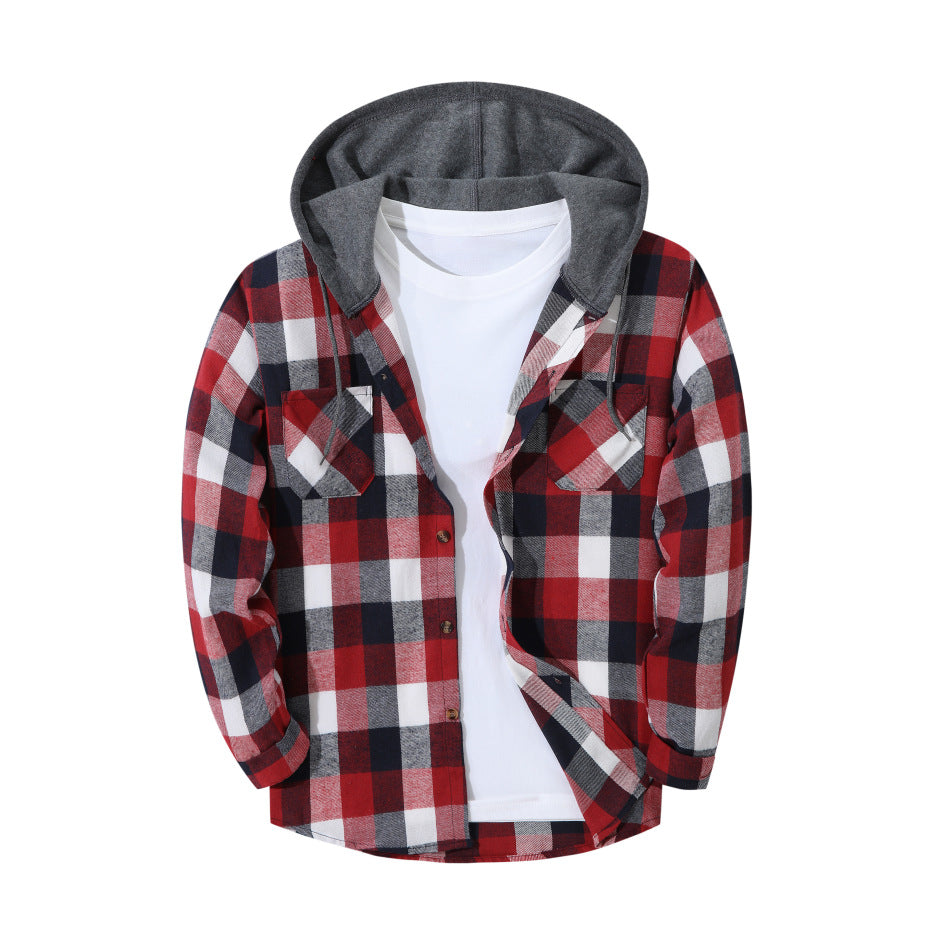 Mens Trendy Plaid Hooded Jacket
