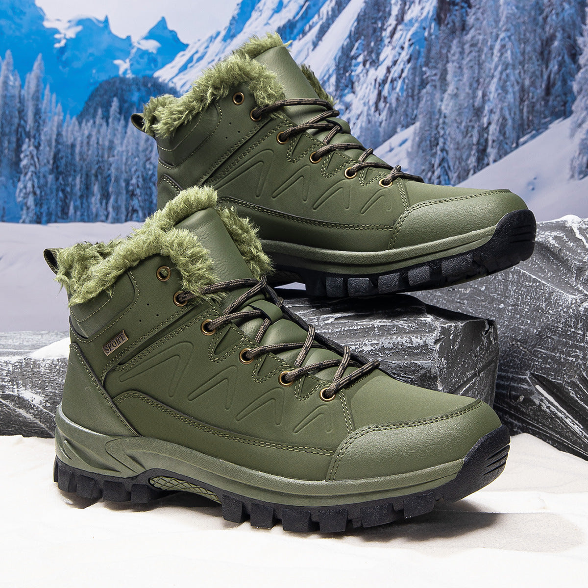 Mens Plus-Size High-Top Fleece-Lined Thermal Cotton Shoes