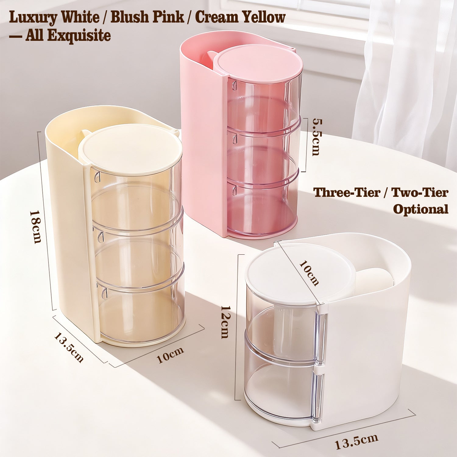 Solid-color Minimalist Multi-tier Rotating Cosmetic Organizer