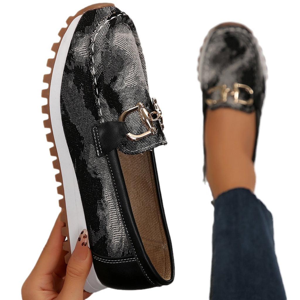 Plus-size Metal-buckle Chunky-soled Casual Shoes