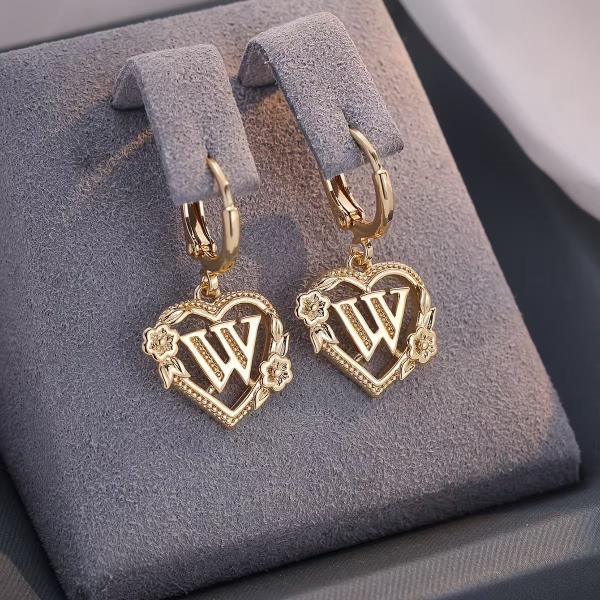 European And American Golden Heart-shaped Letter Earrings