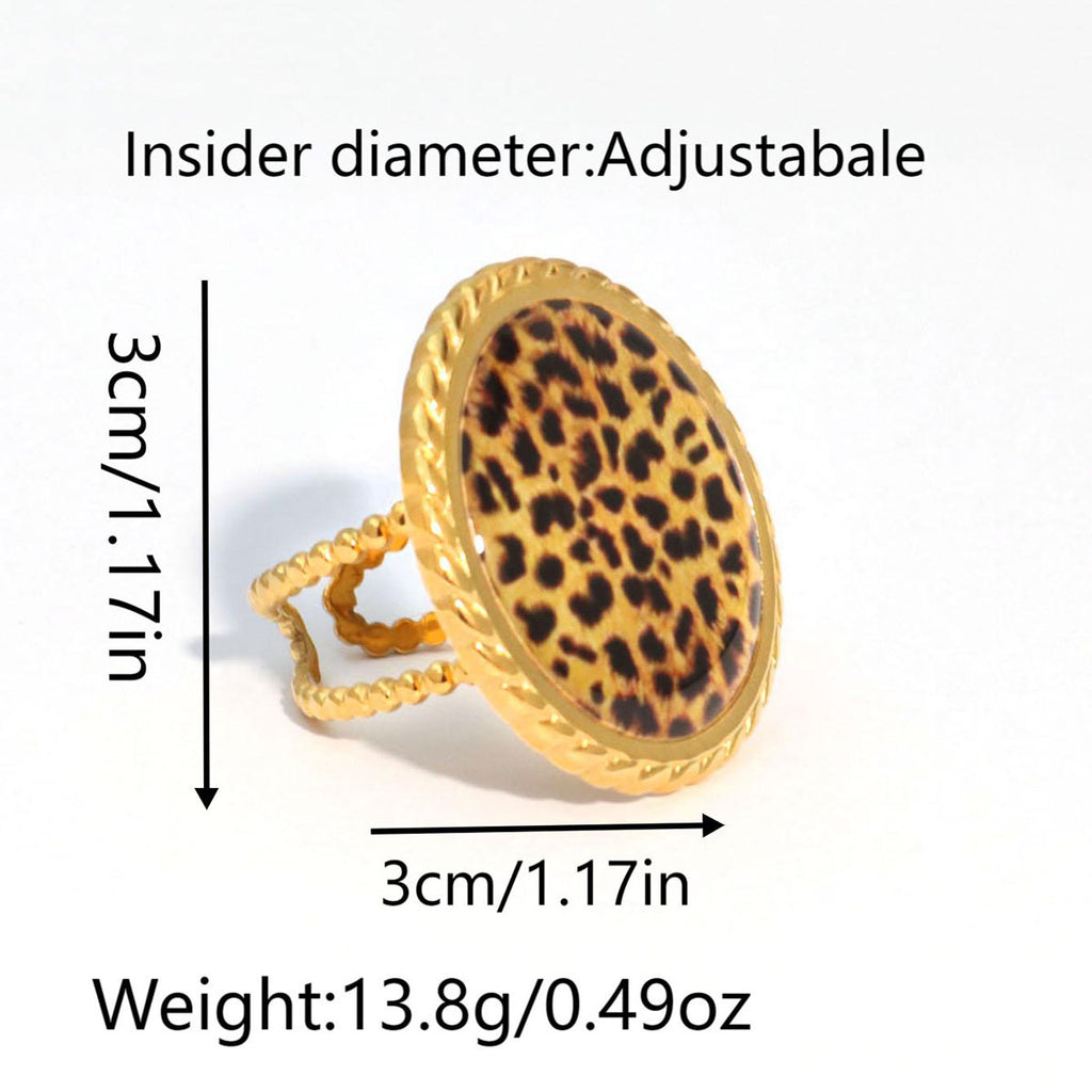 Stainless Steel Leopard-Print Circle Open Ring, Simple Stylish And Luxe-Light