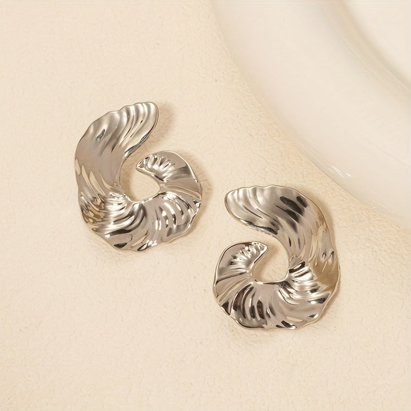 1 Pair Boho Style Irregular Spiral Texture Geometric Earrings, Elegant Design, Perfect For Women's Daily Wear, Banquets & Vacations, All-Season Jewelry Gift
