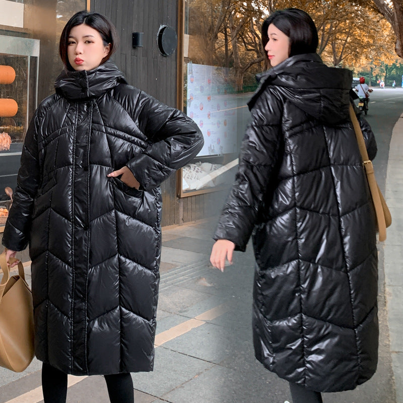 Womens Knee-length Hooded Relaxed-fit Cotton Coat