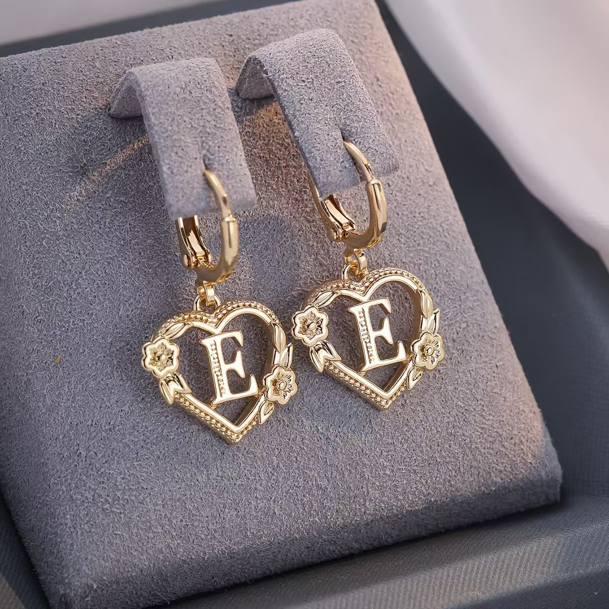 European And American Golden Heart-shaped Letter Earrings