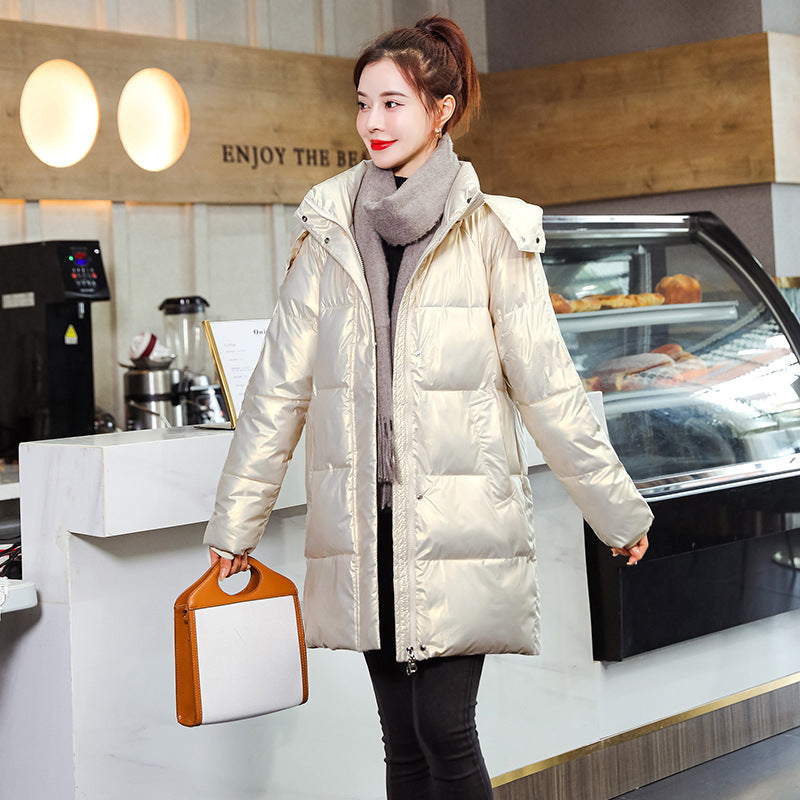 Womens Mid-Length Plus-Size Loose Cotton Padded Jacket In Korean Style