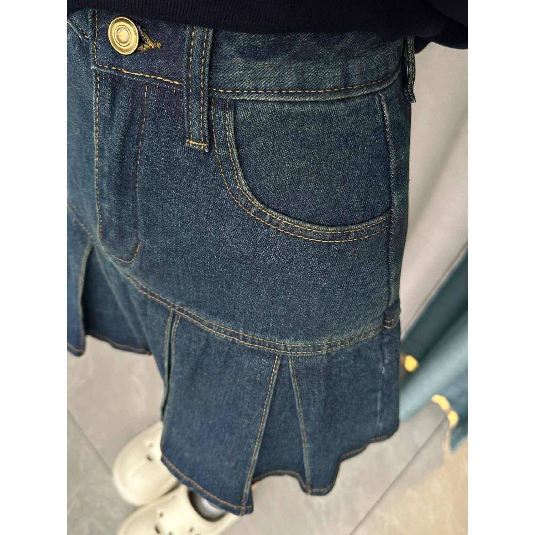 Retro High-waisted Denim A-line Pleated Skirt That Flatters