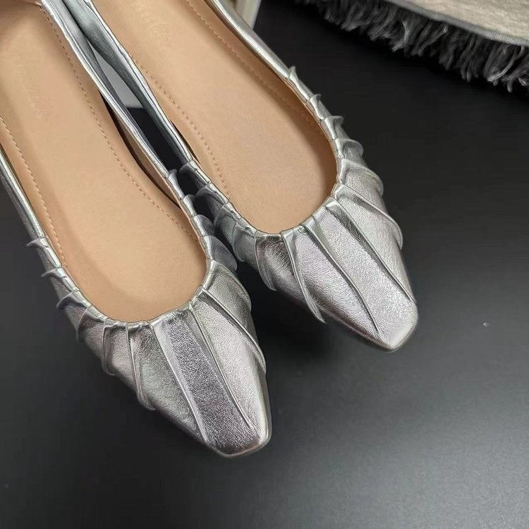 Women's Hidden Heel Shallow Mouth Flat Shoes 2025 New Spring Autumn Pleated Boat Shoes Slip On Lazy Shoes
