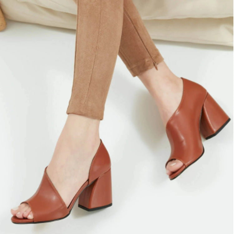 Womens Plus-Size Chunky-Heel Casual Peep-Toe Sandals