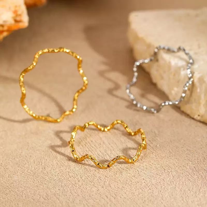 Ring With A Herringbone Pattern Knuckle Ring For The Index Finger Plain Band Plated