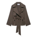 Fashion Design Lapel Belt Wind-breaker Coat