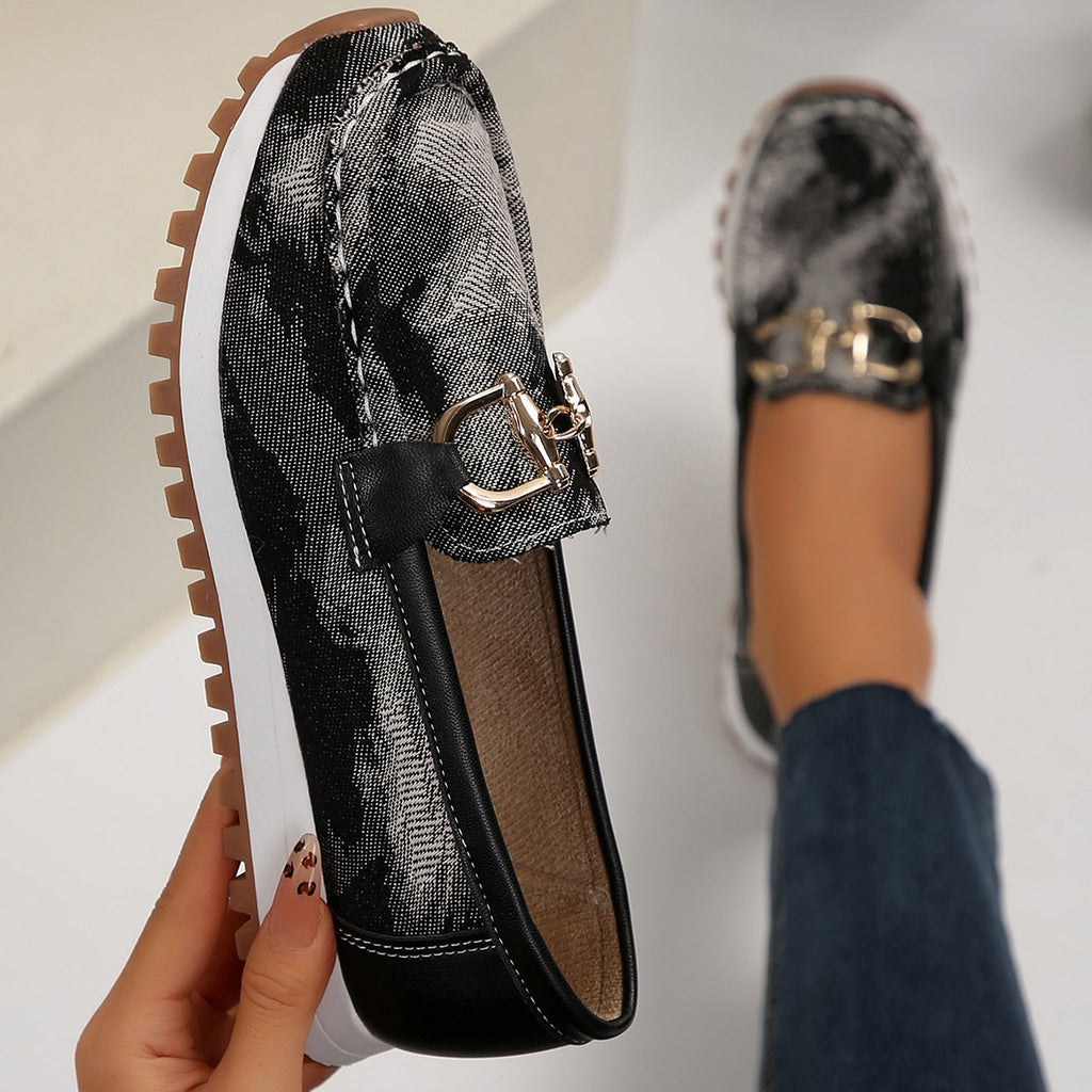Plus-size Metal-buckle Chunky-soled Casual Shoes