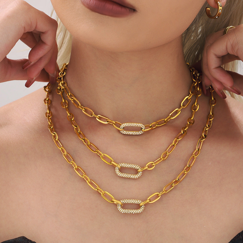 Titanium Steel Jewelry Stainless Steel Micro-pave Zircon Clavicle Necklace And Bracelet