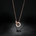 Fashionable Stainless Steel Double-Ring Diamond-Encrusted Necklace For Women