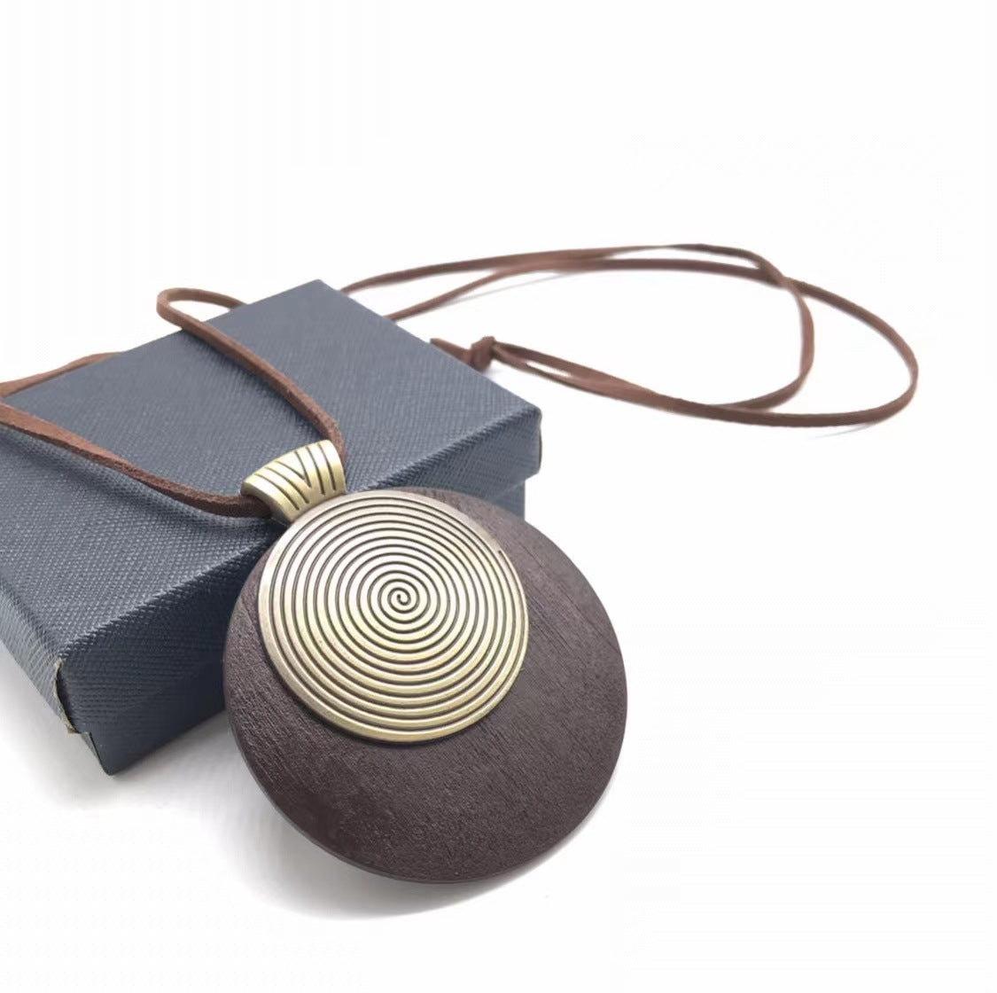 Womens Cotton And Linen Accessories, Simple Wooden Circle Alloy Long Necklace