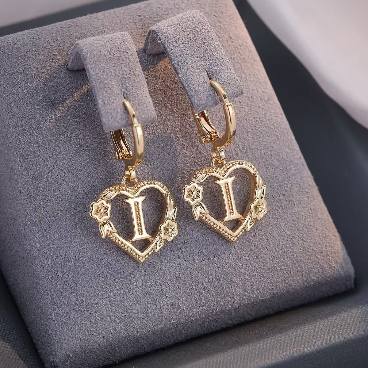 European And American Golden Heart-shaped Letter Earrings