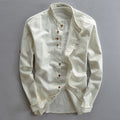 Men's Casual Linen Shirt Chinese Style Stand Collar